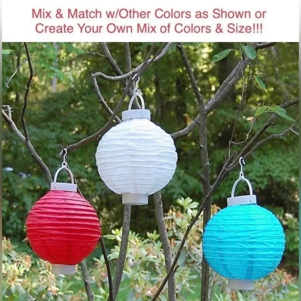 NEW Set of 3 Individual Paper Lanterns, 10”, Horizon Blue w/Metal Frame & Hanger